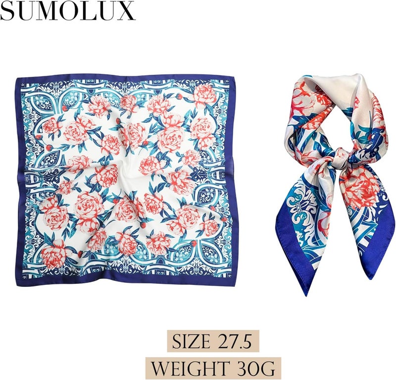 Sumolux Head Hair Scarf for Women Like Satin Silk Scarf Bandana Hair Wrapping Night Large Square Scarves 27.5" - Image 2